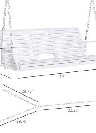 3-Seater Wooden Porch Swing, Patio Swing Bench with Folding Coffee Table, Cup Holders and Chains Included, 440lbs Weight Capacity, White