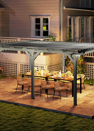 12' x 16' Outdoor Pergola, Wood Gazebo Grape Trellis with Stable Structure for Climbing Plant Support, Gray