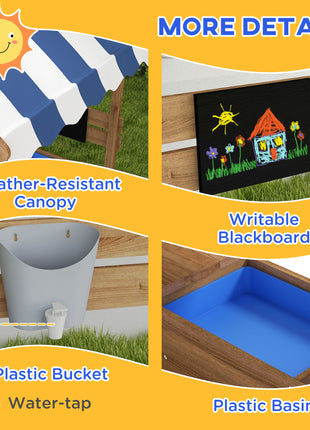 Wooden Sandbox with Canopy, House Design for 3-7 Years Old, Brown