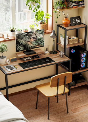 Computer Desk, 67" CPU Desk with Monitor Stand, Reversible 4-Tier Shelf, Industrial Writing Desk for Study Room, Brown