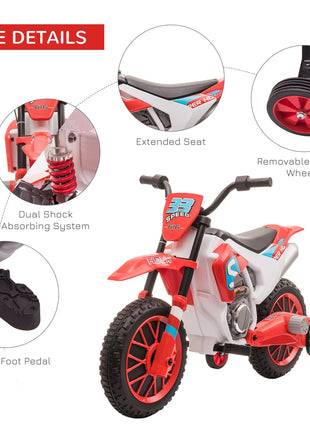 12V Electric Kids Ride On Dirt Bike Motorcycle Toy w/ Training Wheels, Red