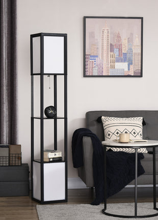 Modern Shelf Floor Lamp with Dual Ambient Light, Standing Lamp Living Room, Bedroom, 10.25"x10.25"x61.5", Black