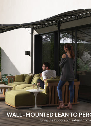 10' x 20' Wall-Mounted Outdoor Pergola Canopy, Metal Patio Canopy with Drainage Holes for Backyard, Garden, Dark Gray