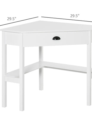 Corner Desk, Triangle Computer Desk with Drawer and Storage Shelves for Small Spaces, Home Office Workstation for Living Room, or Bedroom, White
