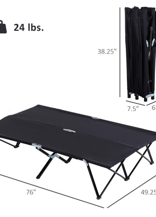 2 Person Folding Camping Cot for Adults, 50" Extra Wide Outdoor Portable Sleeping Cot with Carry Bag, Elevated Camping Bed, Beach Hiking, Black