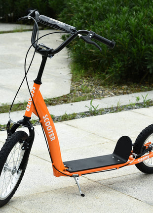 Youth Scooter Kick Scooter for Kids 5+ with Adjustable Handlebar 16" Front and 12" Rear Dual Brakes Inflatable Wheels, Orange