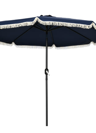9ft Patio Umbrella Outdoor Table Umbrella w/ Tilt, Crank, Ruffled, 8 Ribs for Garden, Deck, Pool, Dark Blue