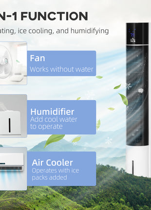 42" 3-In-1 Air Cooler, 52° Oscillating Portable Swamp Cooler with Humidifier, 3 Modes, 3 Speeds, 12H Time, White