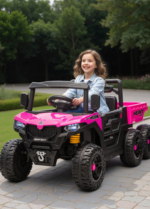24V 4WD Kids Ride On Car with 6 Wheels Electric Ride On Car with Dump Bed, Remote for 3-6 Years, Pink