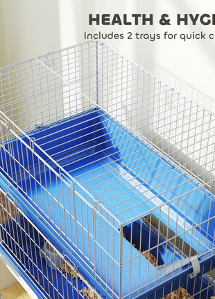 2-Tier Guinea Pig Cage, Ferret Cage, Chinchilla Cage, Small Animal Cage Indoor with Dish and Bottle, 2 Doors, Deep Bottoms, Ramp, 28", Blue