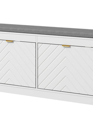 Narrow Storage Bench, Upholstered Entry Way Bench, Shoe Rack Bench with 2 Flip Drawers, 2 Vents for 8 Pairs of Shoes