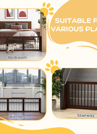 28"-75" Freestanding Wooden Pet Gate with Support Feet & Non-Slip Mats for Indoor, Stairway, Doorway, Brown