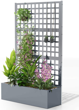 Galvanized Raised Garden Bed Planter Box with Trellis for Climbing Plants, Vegetable, Vines, 43" x 16" x 70", Gray