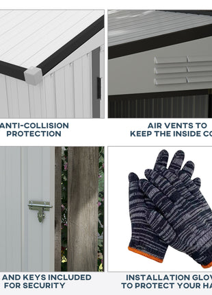 4' x 7.7' Lean to Garden Storage Shed, Outdoor Metal Tool House with Lockable Door Vents for Backyard Patio Lawn, White