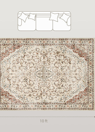 Area Rug 8x10, Machine Washable Rug, Non-Slip Classical Floral Print Floor Carpet for Living Room, Bedroom, Mixed-Brown