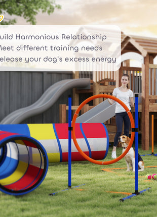 Dog Agility Training Equipment, 12-Piece Dog Obstacle Course with Adjustable Hurdle & Ring, 4 Tunnels, Weave Poles
