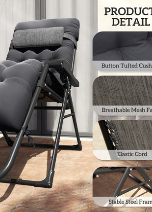 Padded Zero Gravity Chair, Folding Recliner Chair with Cup Holder Cushion, Black