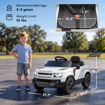 12V Ride on Car Licensed Land Rover with Remote, Suspension, Slow Start, 3 Speeds, Lights, Music, Horn for 3-5, White