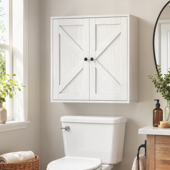 Bathroom Wall Cabinet, Farmhouse Bathroom Cabinet Wall Mount with 2 Shelves, White Wood Grain