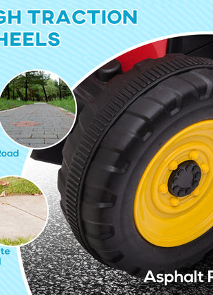 12V Electric Ride on Tractor with Trailer, 25W Dual Motors, Red