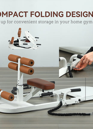 Foldable Sissy Squat Machine, Hip Thrust Machine with Push Up Stand, Multipurpose Glute Workout Equipment, White