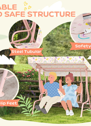 Kids Patio Swing Chair with Adjustable Canopy, Safety Belt for Patio, Garden, Poolside, Balcony, Pink