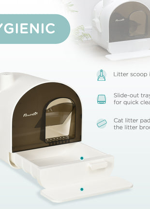 Cat Litter Box with Lid with Scoop and Filter, White