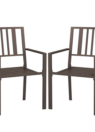Patio Dining Chairs with Metal Slatted Design, Dark Brown