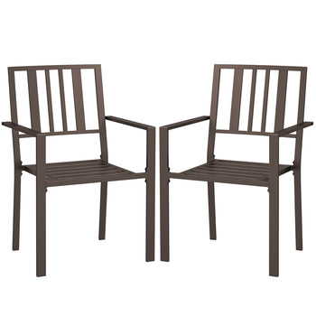 Patio Dining Chairs with Metal Slatted Design, Dark Brown