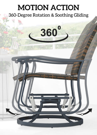 Wicker Rattan Swivel Patio Glider Chair Set of 2, Outdoor Glider Chair with Steel Frame, High Back, Brown
