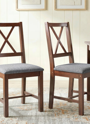 Set of 2 Dining Chairs, Upholstered X-Back Dining Room Chairs with Rubberwood Legs and Padded Seat, Walnut