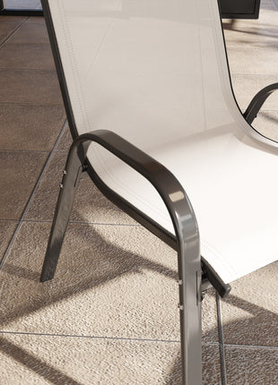 Set of 4 Outdoor Dining Chairs, Stackable Patio Chairs with High Back, Breathable Mesh Seat for Garden Lawn, Beige
