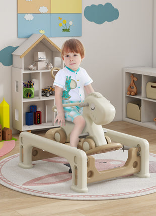 5 in 1 Rocking Horse for Toddlers 1-3 Years with Detachable Balance Board, Push Handle, Footrest, Cream White