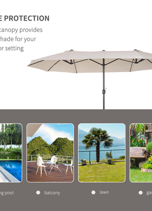 15ft Patio Umbrella Double-Sided Outdoor Market Extra Large Umbrella with Crank Handle for Deck, Lawn, Backyard and Pool, Cream White