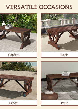 2-Person Wooden Garden Bench, Outdoor Wagon Wheel Porch Bench for Backyard Garden, Support 550 LBS, Rustic Country Style Patio Furniture, Brown