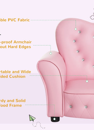 Kids Sofa Toddler Tufted Upholstered Sofa Chair Princess Couch Furniture with Diamond Decoration for Preschool Child, Pink