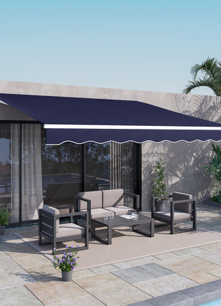 12' x 10' Electric Retractable Awning Sunshade Shelter with Remote Controller, Crank Handle for Deck Balcony Yard, Blue