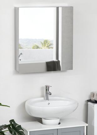 Wall Mounted Bathroom Medicine Cabinet with Hinged Door Storage Shelves for Living Room and Laundry Room Silver