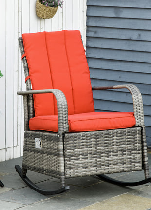 PE Rattan Rocking Recliner with Footrest, Red