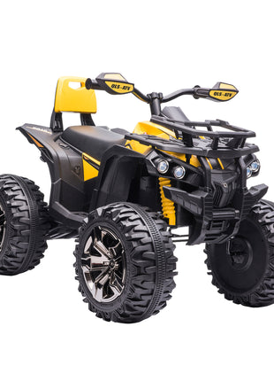12V Kids Recharging Ride-on Electric ATV Quad w/ Realistic Headlights Wide Wheel, Yellow