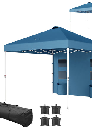 10' x 10' Pop Up Canopy Tent w/ Sidewall, UPF50+ Height Adjustable Instant Sun Shelter w/ Storage Pockets, Sea Blue