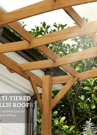 10' x 12' Wood Pergola, Outdoor Gazebo Grape Trellis with Arched Roof for Climbing Plant Support, Dark Brown