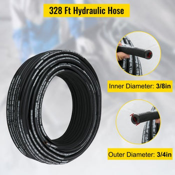 Hydraulic Hose 328 Feet Rubber Hydraulic Hoses with 2 High-Tensile Steel Wire Braid, Inner Diameter 3/8 Inch, 5000 PSI Max, Bulk Hydraulic Hose -40 °F to 250 °F, Hydraulic Oil Flexible Hose