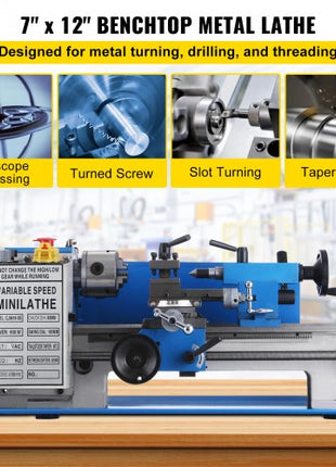 7x12" 400W Precision Mini Metal Lathe Variable Speed 2250RPM