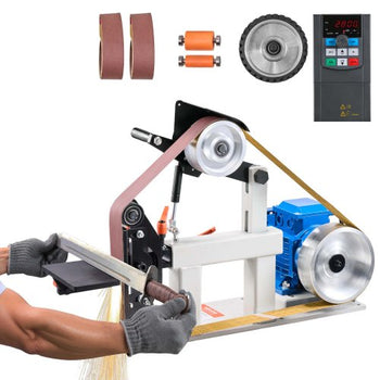 1500W 2HP Belt Sander Grinder, 2" x 82" Variable Speed Belt Grinder for Metalworking, 3 in 1 Belt Sander Polisher with 3 Grinding Moulds & Flat Platen Tool Rest for Knife Making