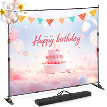 10 x 8 Ft Backdrop Banner Stand Adjustable Height and Width Newest Step and Repeat for Trade Show Wall Exhibitor Photo Booth Background