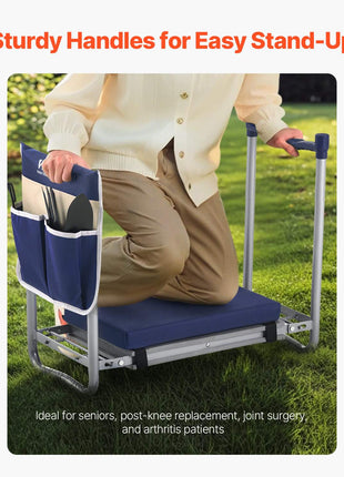 Garden Kneeler and Seat, 11 in Wide Thick Kneeling Pad, Heavy Duty Garden Kneeling Stool, Folding Garden Seat with 1 Tool Bag, Relieve Knee & Back Pain, Non-Slip Garden Bench for Grandparents