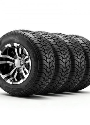 Golf Cart Wheels, 10" 205/50-10 Black Aluminum Alloy Golf Cart Tires and Wheels Combo (Set of 4) Fit Club Car, EZGO, Yamaha, 4 Ply Rubber 4-Lug Lawn Mower Tires & Rims, 675 lbs Load, All-Terrain