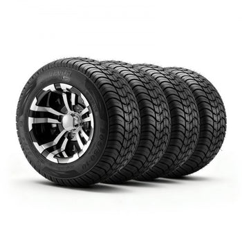 Golf Cart Wheels, 10" 205/50-10 Black Aluminum Alloy Golf Cart Tires and Wheels Combo (Set of 4) Fit Club Car, EZGO, Yamaha, 4 Ply Rubber 4-Lug Lawn Mower Tires & Rims, 675 lbs Load, All-Terrain