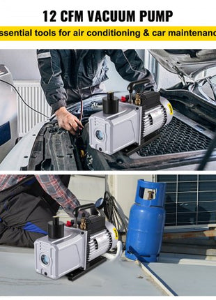 Vacuum Pump 12CFM 1 HP Single Stage Air Conditioning Vacuum Pump 110V 5PA Ultimate Vacuum Refrigerant HVAC Air Tool Rotary Vane Vacuum Pump for Automobile Vacuum Evacuation (1-Stage, 12CFM)